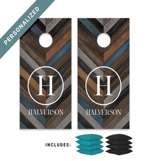 Personalized Teal Chevron Name Bag Boards Set With Bags
